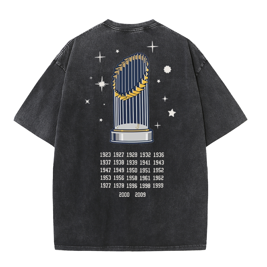 New York Baseball Legacy Tee – Retro Trophy Print Washed Cotton T-Shirt
