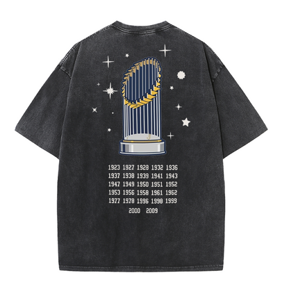 New York Baseball Legacy Tee – Retro Trophy Print Washed Cotton T-Shirt