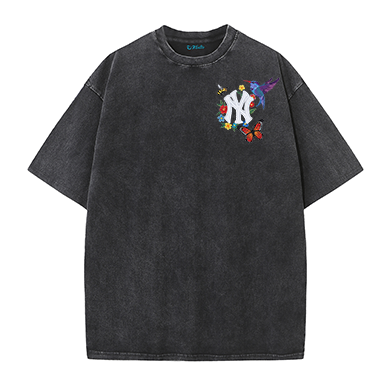 Vintage Washed Black NY Floral Graphic Retro Streetwear Tee