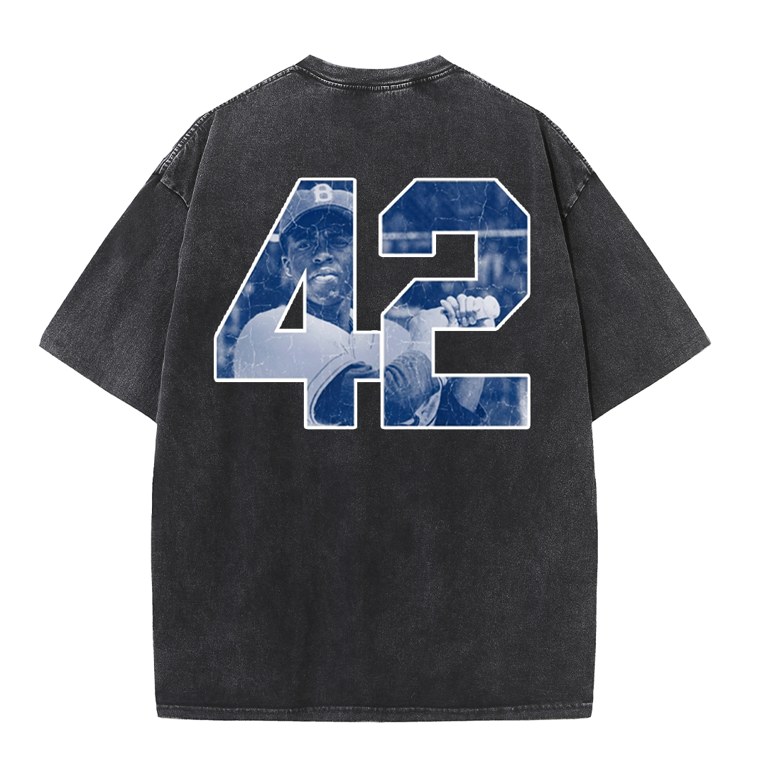 Vintage Washed LA Blue Script 42 Player Graphic T Shirt