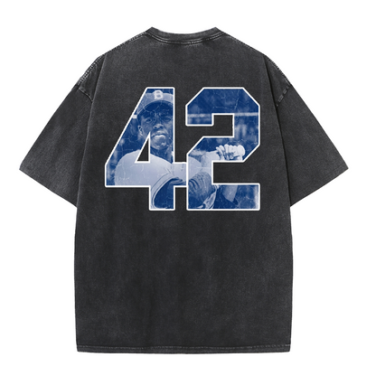 Vintage Washed LA Blue Script 42 Player Graphic T Shirt