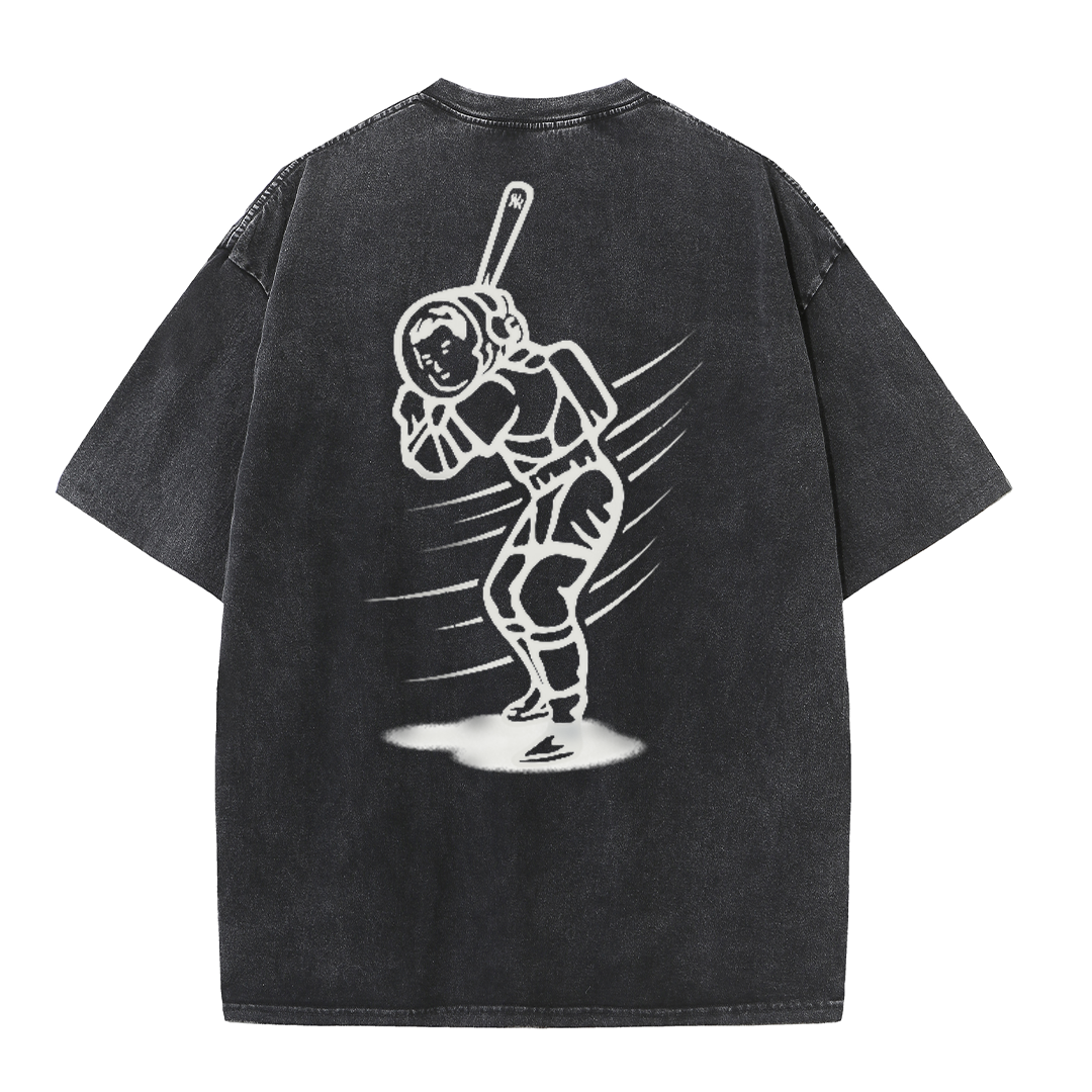 New York Inspired Space Baseball Player Retro Distressed T-Shirt