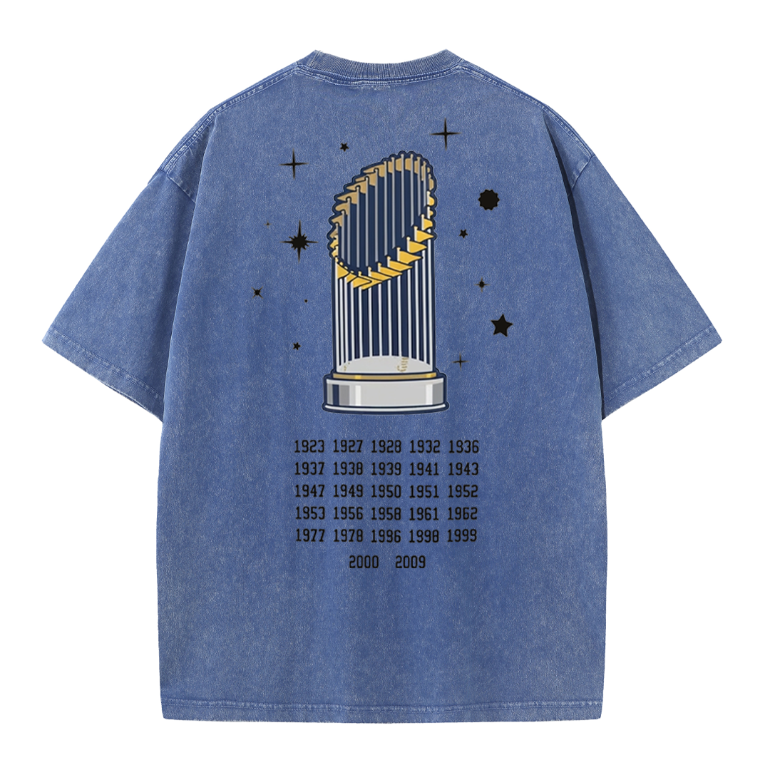 New York Baseball Legacy Tee – Retro Trophy Print Washed Cotton T-Shirt