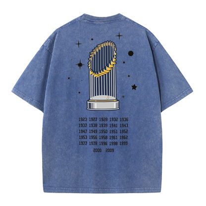 New York Baseball Legacy Tee – Retro Trophy Print Washed Cotton T-Shirt