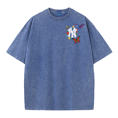 Vintage Washed Black NY Floral Graphic Retro Streetwear Tee