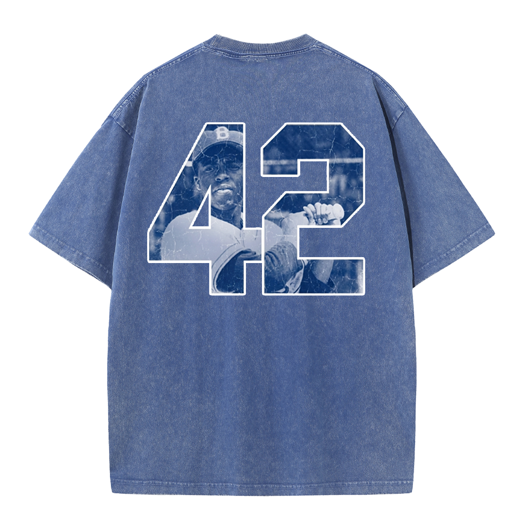 Vintage Washed LA Blue Script 42 Player Graphic T Shirt