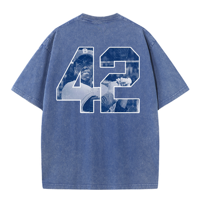 Vintage Washed LA Blue Script 42 Player Graphic T Shirt