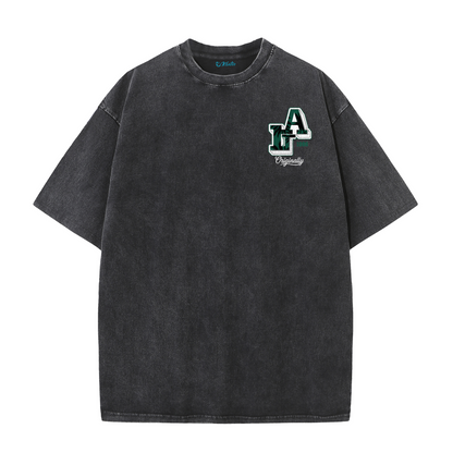 LA Back Print Vintage Washed T-Shirt – Y2K Cotton Streetwear Graphic Tee