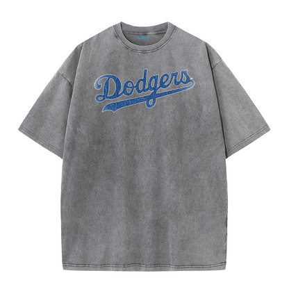 Retro LA Lettering Tee – Distressed 17 Number Back Graphic Washed T-Shirt
