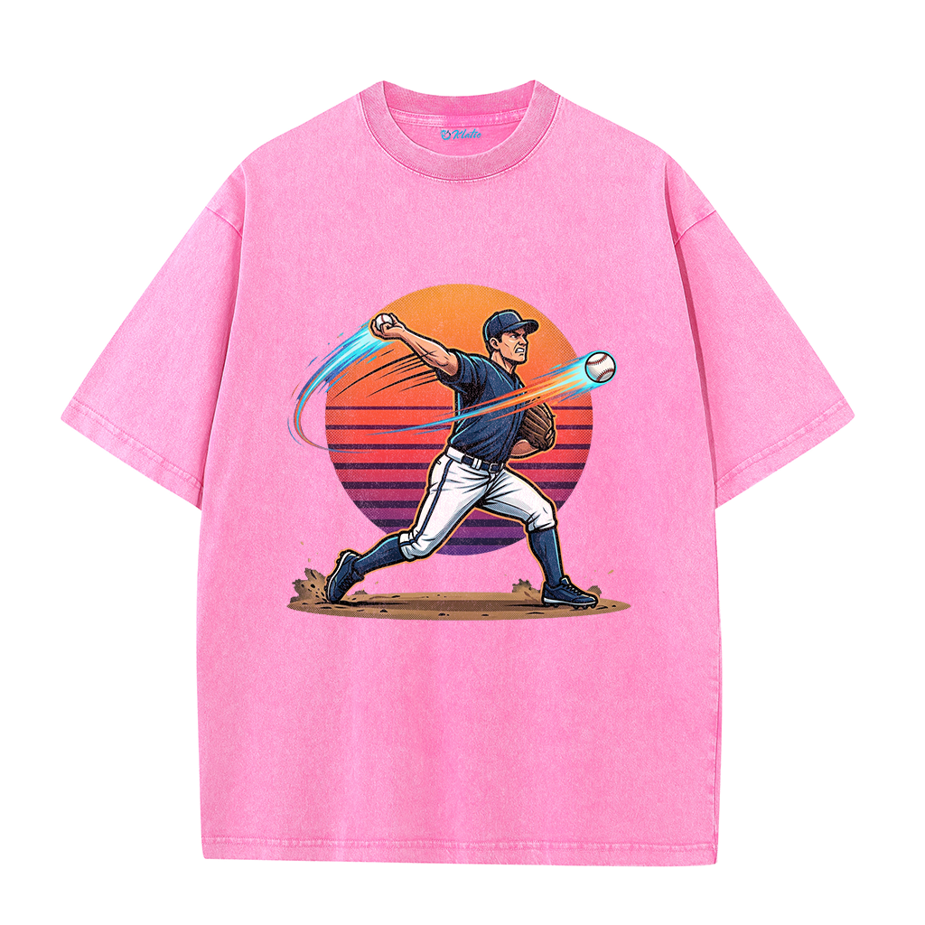 Vintage Sunset Baseball Pitch Motion Graphic T-Shirt