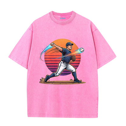 Vintage Sunset Baseball Pitch Motion Graphic T-Shirt