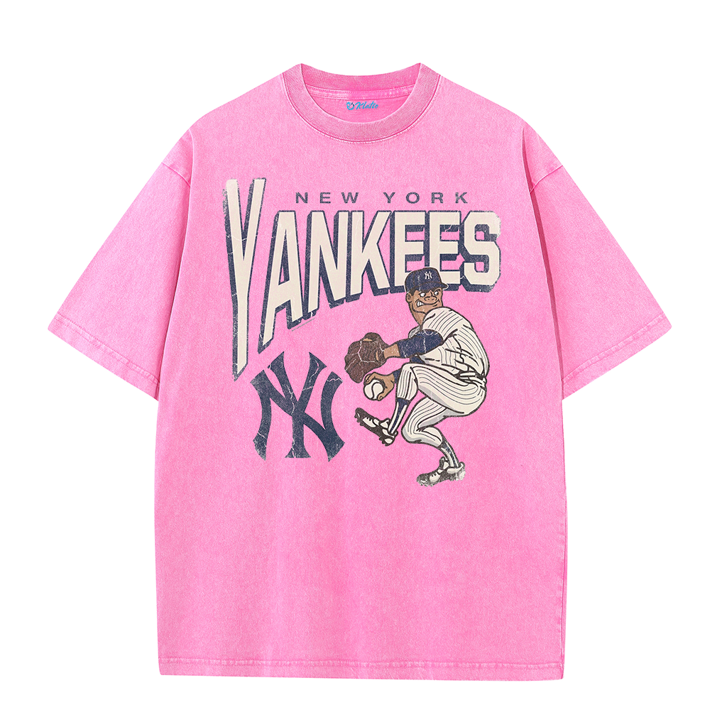 Vintage Cartoon Pitcher NY Style Graphic Retro Casual Short Sleeve