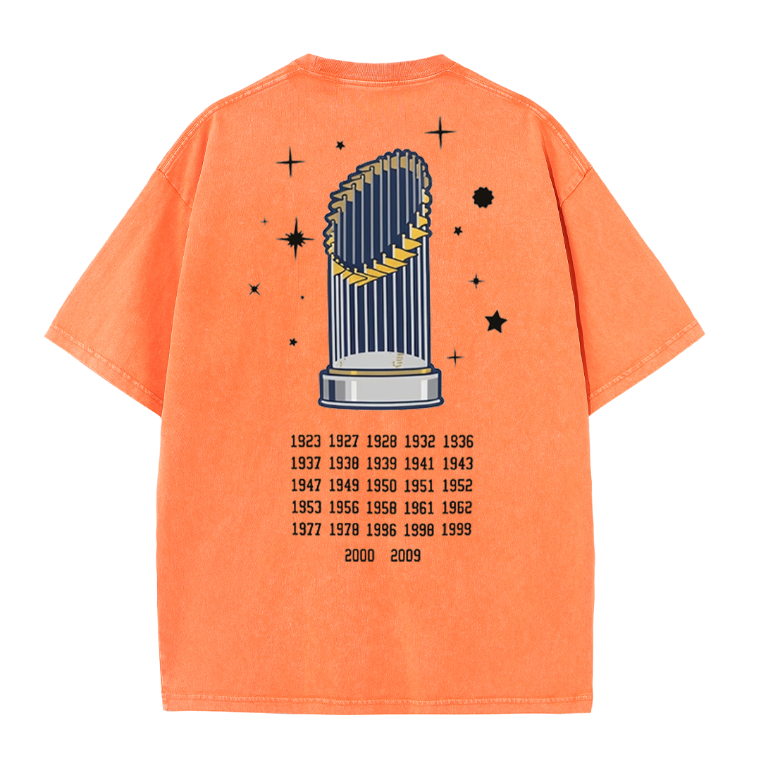 New York Baseball Legacy Tee – Retro Trophy Print Washed Cotton T-Shirt