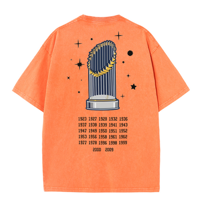 New York Baseball Legacy Tee – Retro Trophy Print Washed Cotton T-Shirt