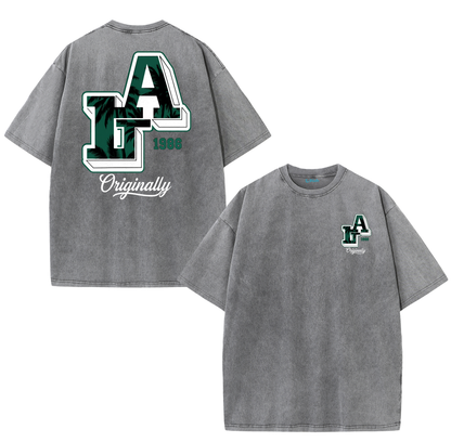 LA Back Print Vintage Washed T-Shirt – Y2K Cotton Streetwear Graphic Tee