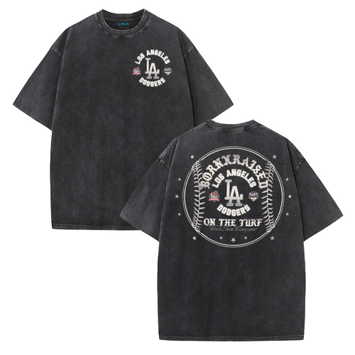 Vintage LA Circle Logo Washed T-Shirt – Retro Baseball Graphic Streetwear Tee