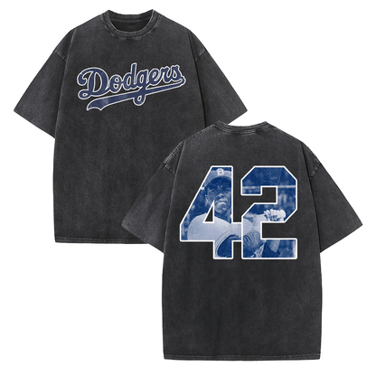 Vintage Washed LA Blue Script 42 Player Graphic T Shirt