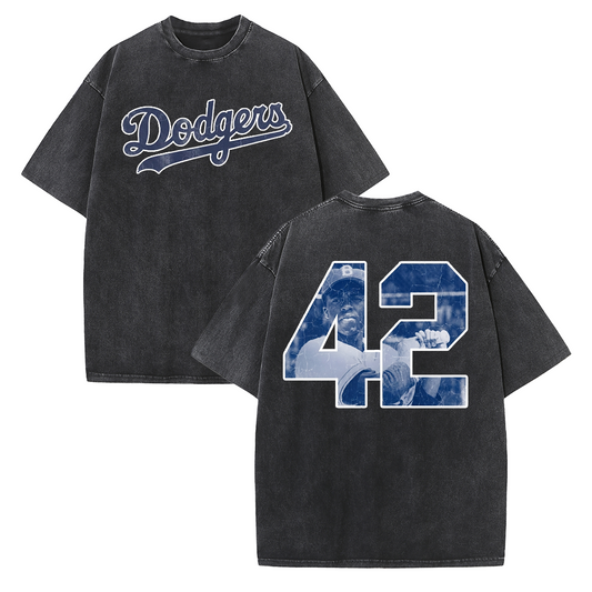 Vintage Washed LA Blue Script 42 Player Graphic T Shirt