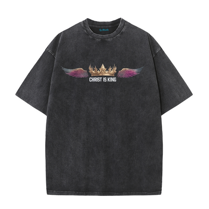 Christ Is King Shirt – Stand Strong in Faith | Vintage Washed Oversized Tee