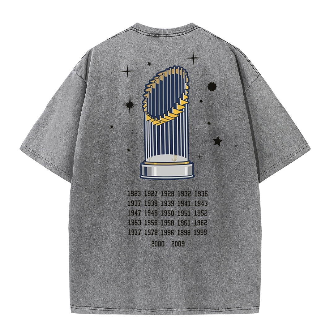 New York Baseball Legacy Tee – Retro Trophy Print Washed Cotton T-Shirt