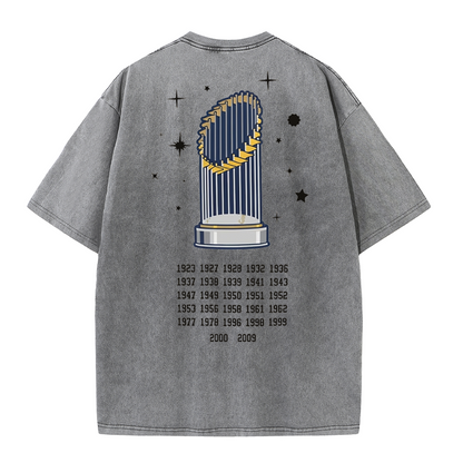 New York Baseball Legacy Tee – Retro Trophy Print Washed Cotton T-Shirt