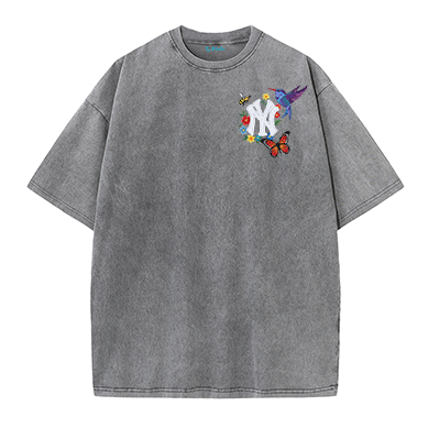 Vintage Washed Black NY Floral Graphic Retro Streetwear Tee