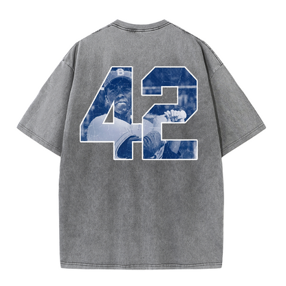 Vintage Washed LA Blue Script 42 Player Graphic T Shirt