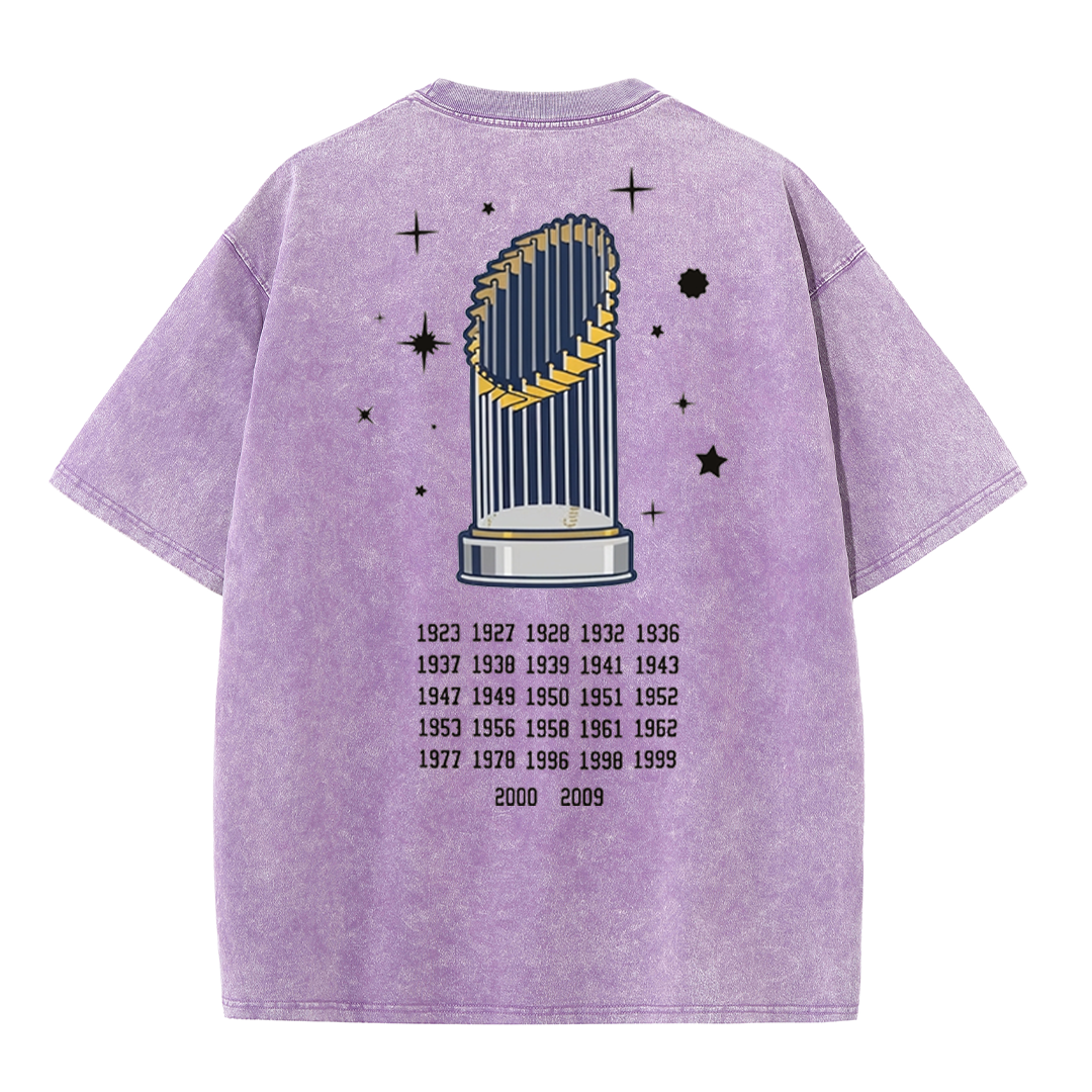 New York Baseball Legacy Tee – Retro Trophy Print Washed Cotton T-Shirt