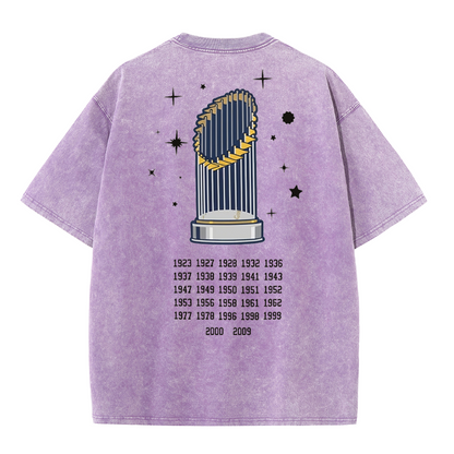 New York Baseball Legacy Tee – Retro Trophy Print Washed Cotton T-Shirt