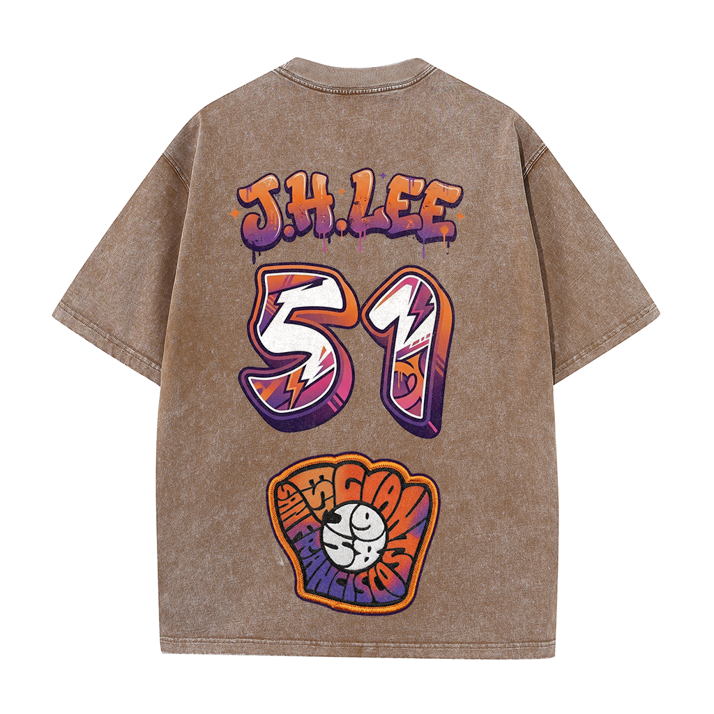 Retro Number Print Washed T-Shirt – Urban Graphic Streetwear Tee