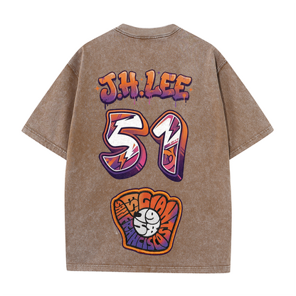 Retro Number Print Washed T-Shirt – Urban Graphic Streetwear Tee