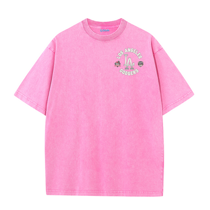 Vintage LA Circle Logo Washed T-Shirt – Retro Baseball Graphic Streetwear Tee