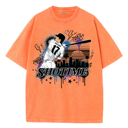 Shotime Graffiti Baseball Graphic Vintage Washed T-Shirt