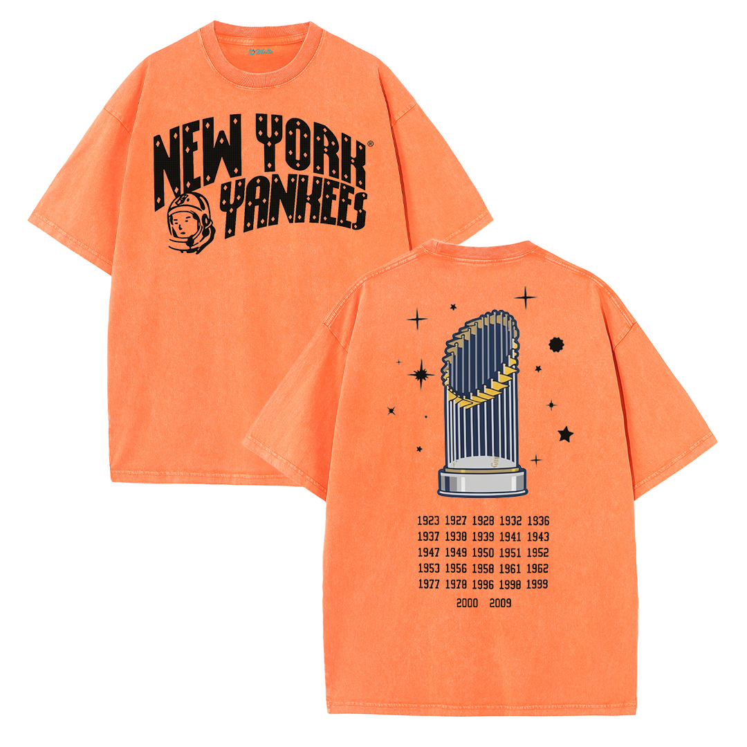 New York Baseball Legacy Tee – Retro Trophy Print Washed Cotton T-Shirt
