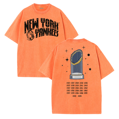 New York Baseball Legacy Tee – Retro Trophy Print Washed Cotton T-Shirt