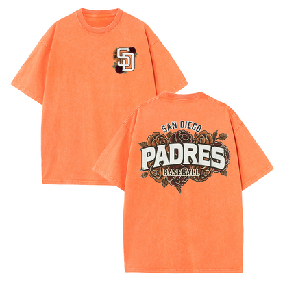 San Diego Floral Script Baseball Graphic Vintage Washed T Shirt