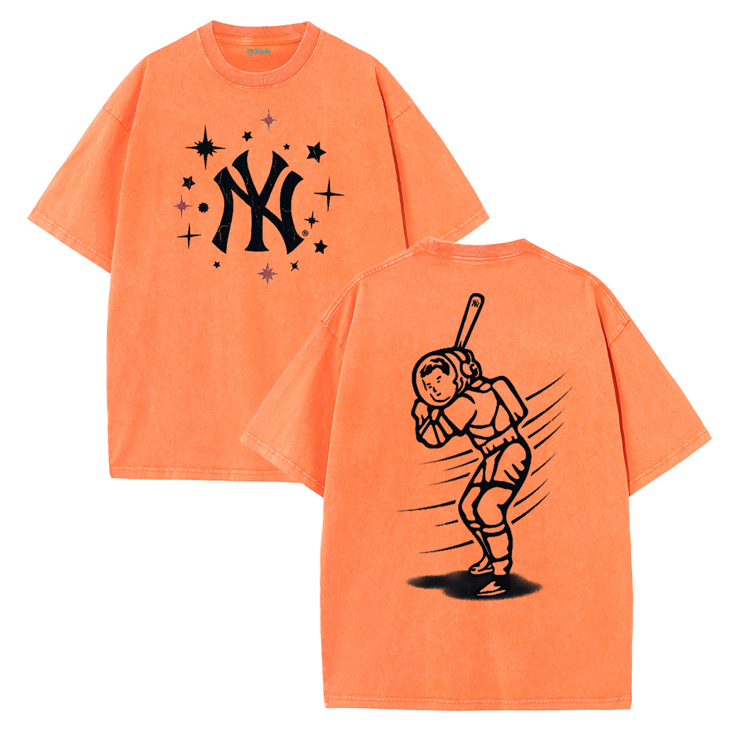 New York Inspired Space Baseball Player Retro Distressed T-Shirt