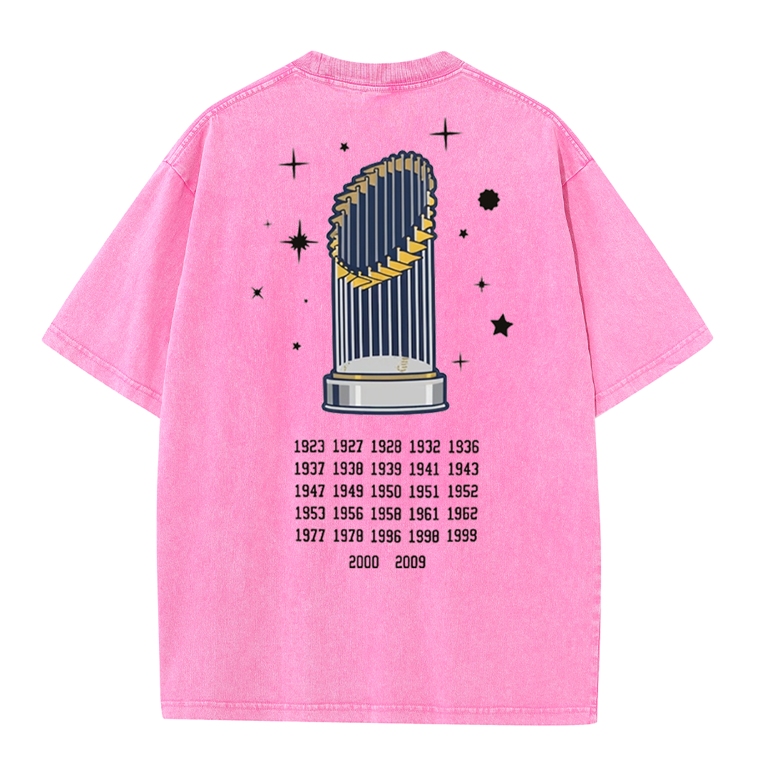 New York Baseball Legacy Tee – Retro Trophy Print Washed Cotton T-Shirt