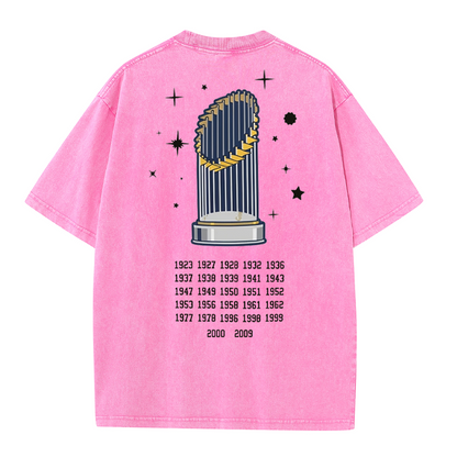 New York Baseball Legacy Tee – Retro Trophy Print Washed Cotton T-Shirt