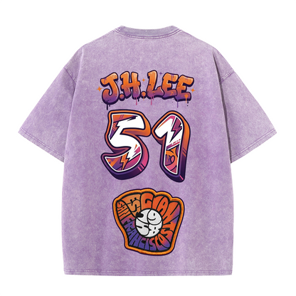Retro Number Print Washed T-Shirt – Urban Graphic Streetwear Tee