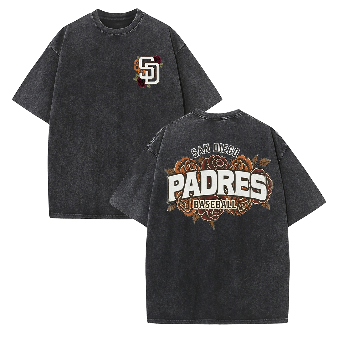 San Diego Floral Script Baseball Graphic Vintage Washed T Shirt