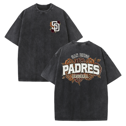 San Diego Floral Script Baseball Graphic Vintage Washed T Shirt
