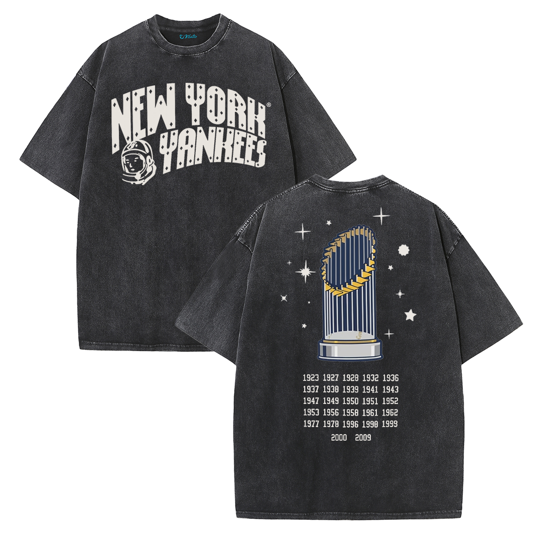New York Baseball Legacy Tee – Retro Trophy Print Washed Cotton T-Shirt