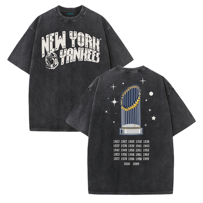 New York Baseball Legacy Tee – Retro Trophy Print Washed Cotton T-Shirt