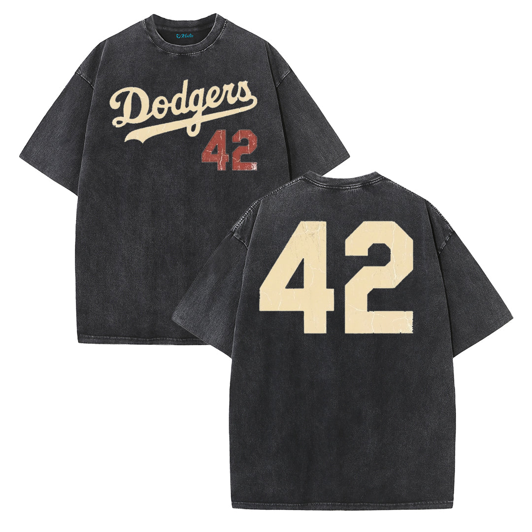 Retro Distressed Los Angeles Style Baseball Graphic Washed Cotton T-Shirt