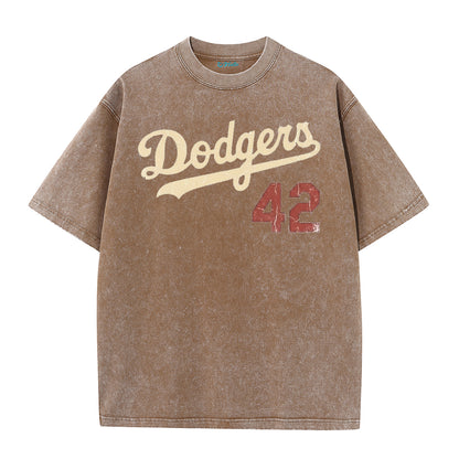 Retro Distressed Los Angeles Style Baseball Graphic Washed Cotton T-Shirt