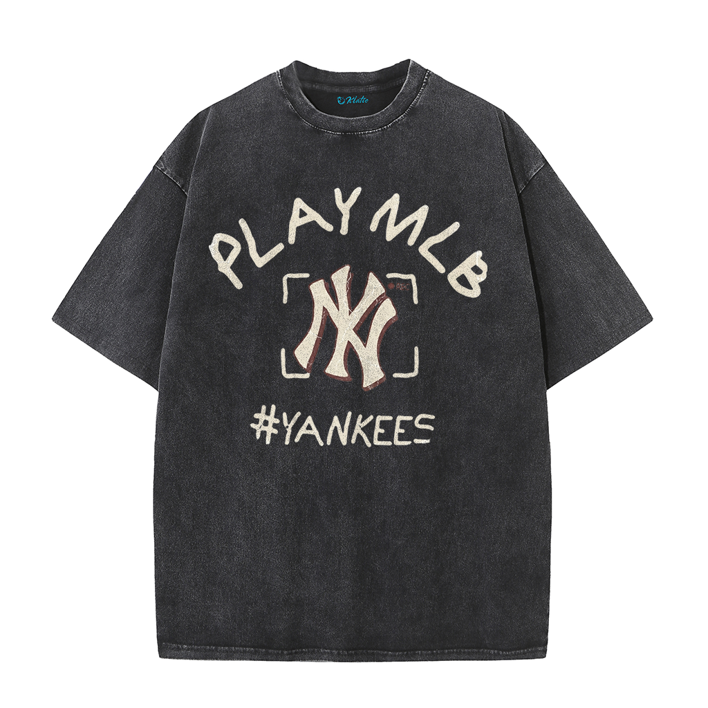 New York Style #Yankees Inspired Play MLB Distressed T-Shirt