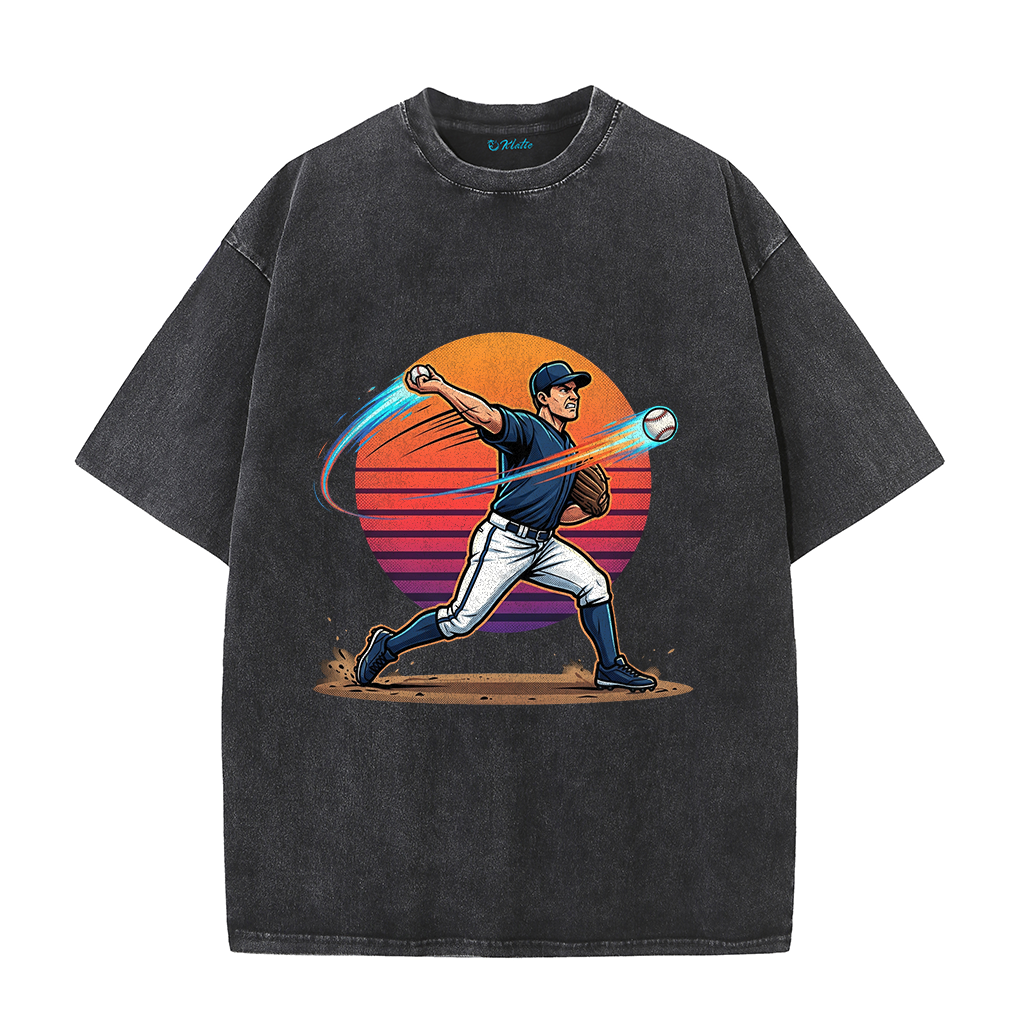 Vintage Sunset Baseball Pitch Motion Graphic T-Shirt