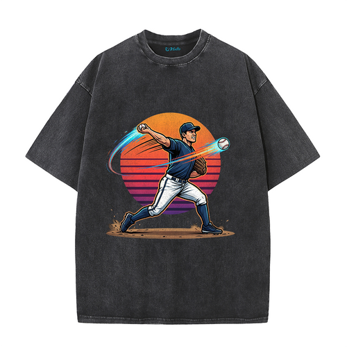 Vintage Sunset Baseball Pitch Motion Graphic T-Shirt