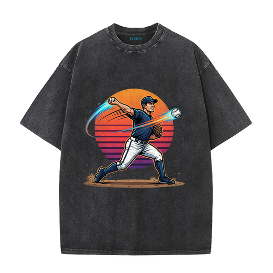 Vintage Sunset Baseball Pitch Motion Graphic T-Shirt